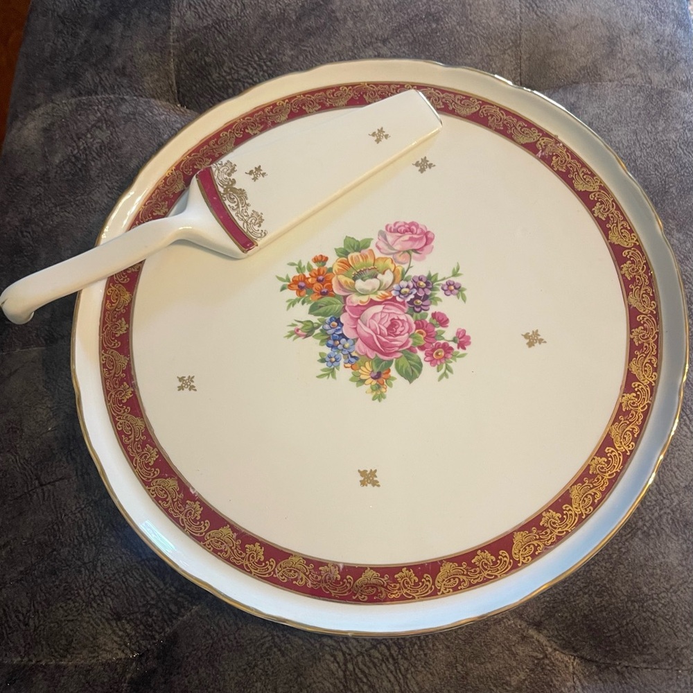 Elegant Cream and Burgundy Serveware Set for Dining